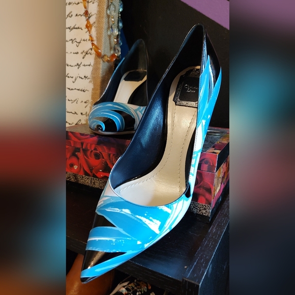 Christian Dior Like New color block heels / pumps blue and black leather - Picture 4 of 12